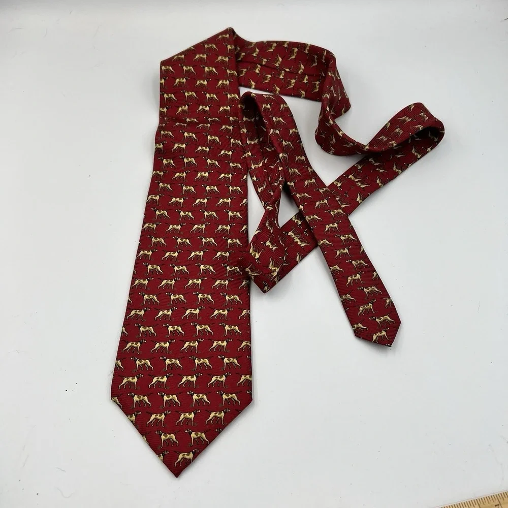 Vintage‎ Lauren Ralph Lauren Red Silk Tie Pheasant Hunting Dog Handmade USA